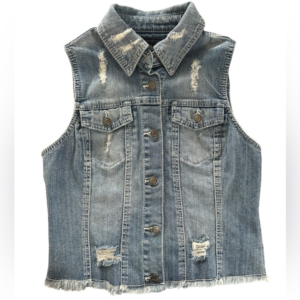 Silver Distressed Denim Vest, Women’s Size Medium